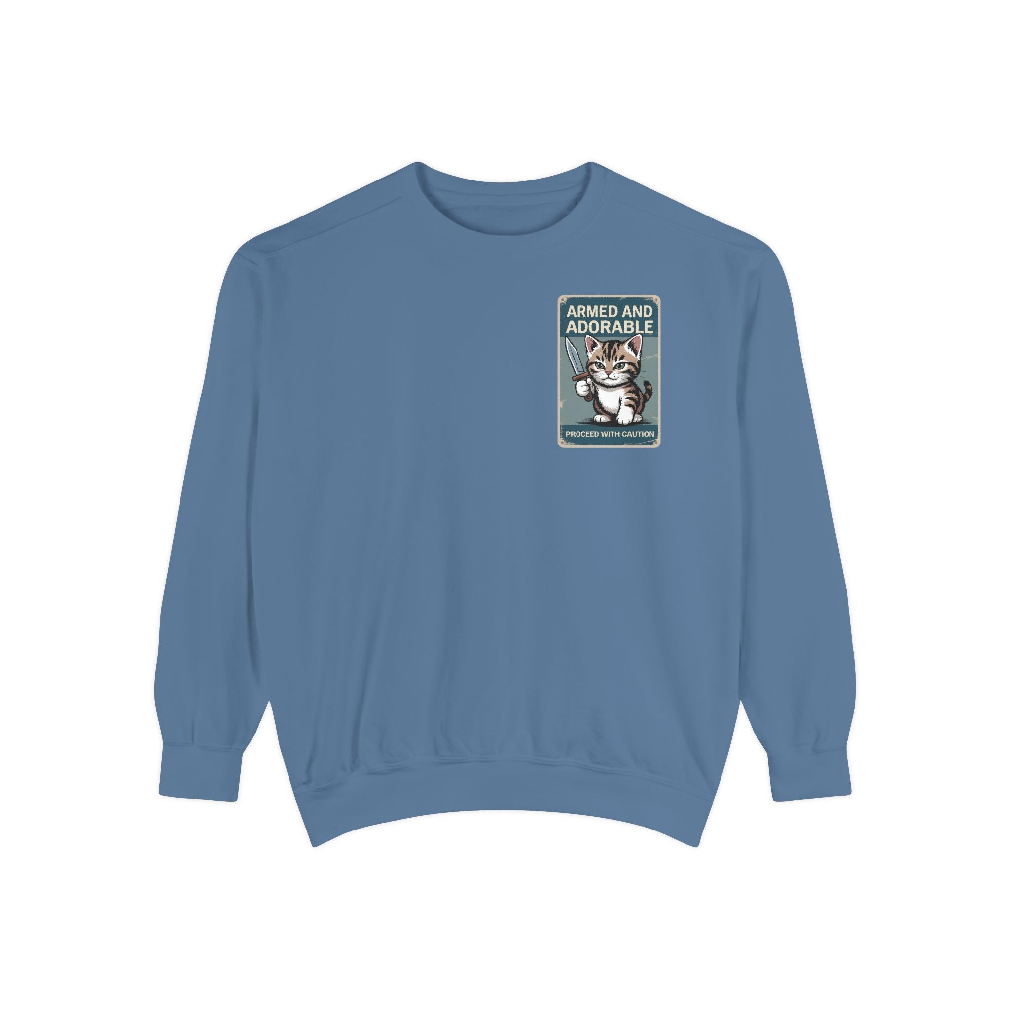 Armed and Adorable Cat Sweatshirt — Cute Graphic Crewneck for Cat Lovers
