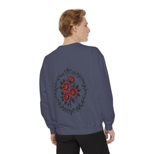 Aven Lore Sweatshirt — Vintage Red Rose Back Print Crewneck