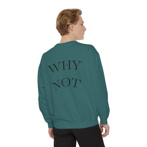 Aven Lore Sweatshirt — 'WHY NOT' Back Graphic Garment-Dyed Crewneck