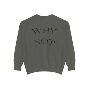 Aven Lore Sweatshirt — 'WHY NOT' Back Graphic Garment-Dyed Crewneck