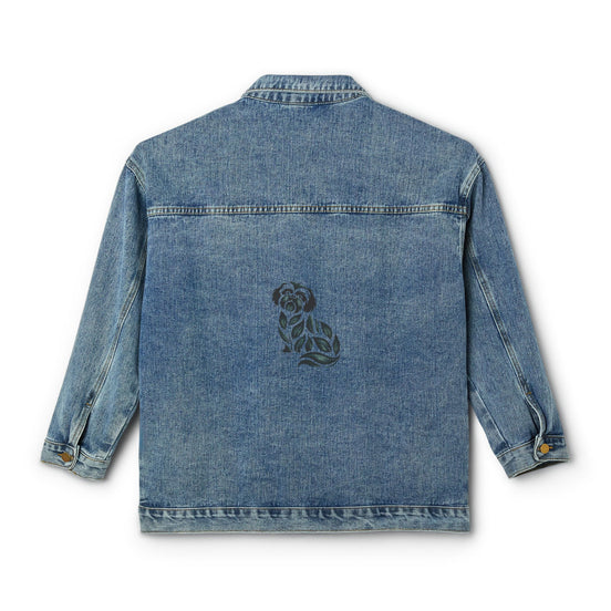 Women's Denim Jacket with Subtle Puppy Back Print — Casual Vintage Jean Jacket