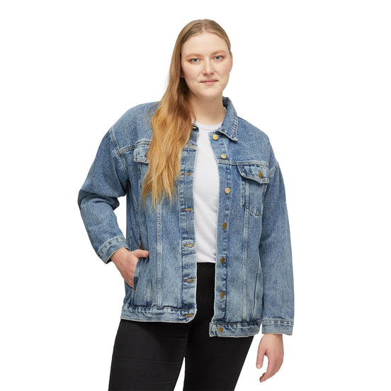 Women's Denim Jacket with Subtle Puppy Back Print — Casual Vintage Jean Jacket