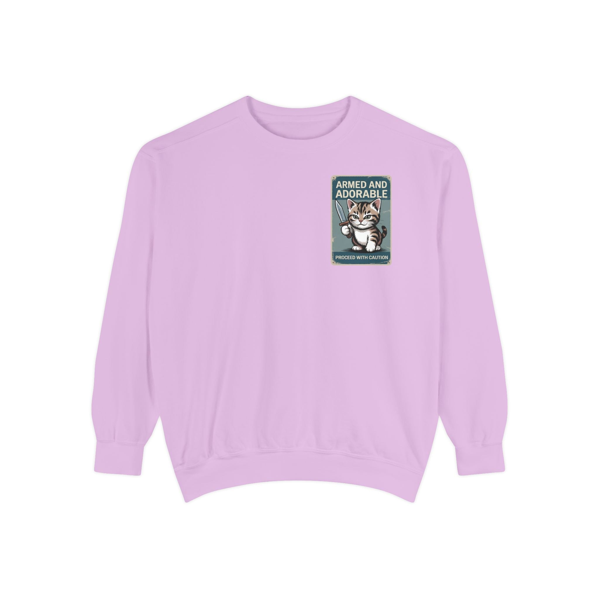 Armed and Adorable Cat Sweatshirt — Cute Graphic Crewneck for Cat Lovers
