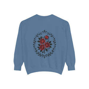 Aven Lore Sweatshirt — Vintage Red Rose Back Print Crewneck