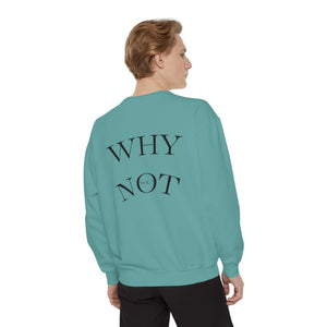 Aven Lore Sweatshirt — 'WHY NOT' Back Graphic Garment-Dyed Crewneck