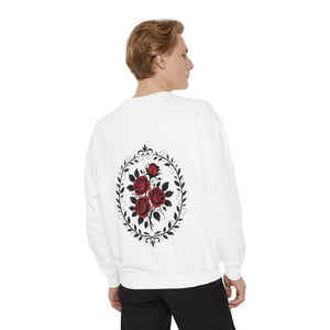 Aven Lore Sweatshirt — Vintage Red Rose Back Print Crewneck