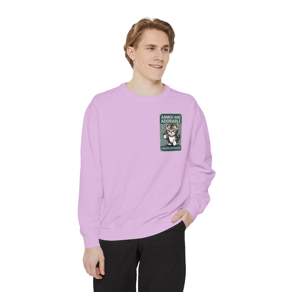 Armed and Adorable Cat Sweatshirt — Cute Graphic Crewneck for Cat Lovers