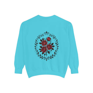 Aven Lore Sweatshirt — Vintage Red Rose Back Print Crewneck