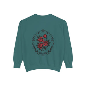 Aven Lore Sweatshirt — Vintage Red Rose Back Print Crewneck