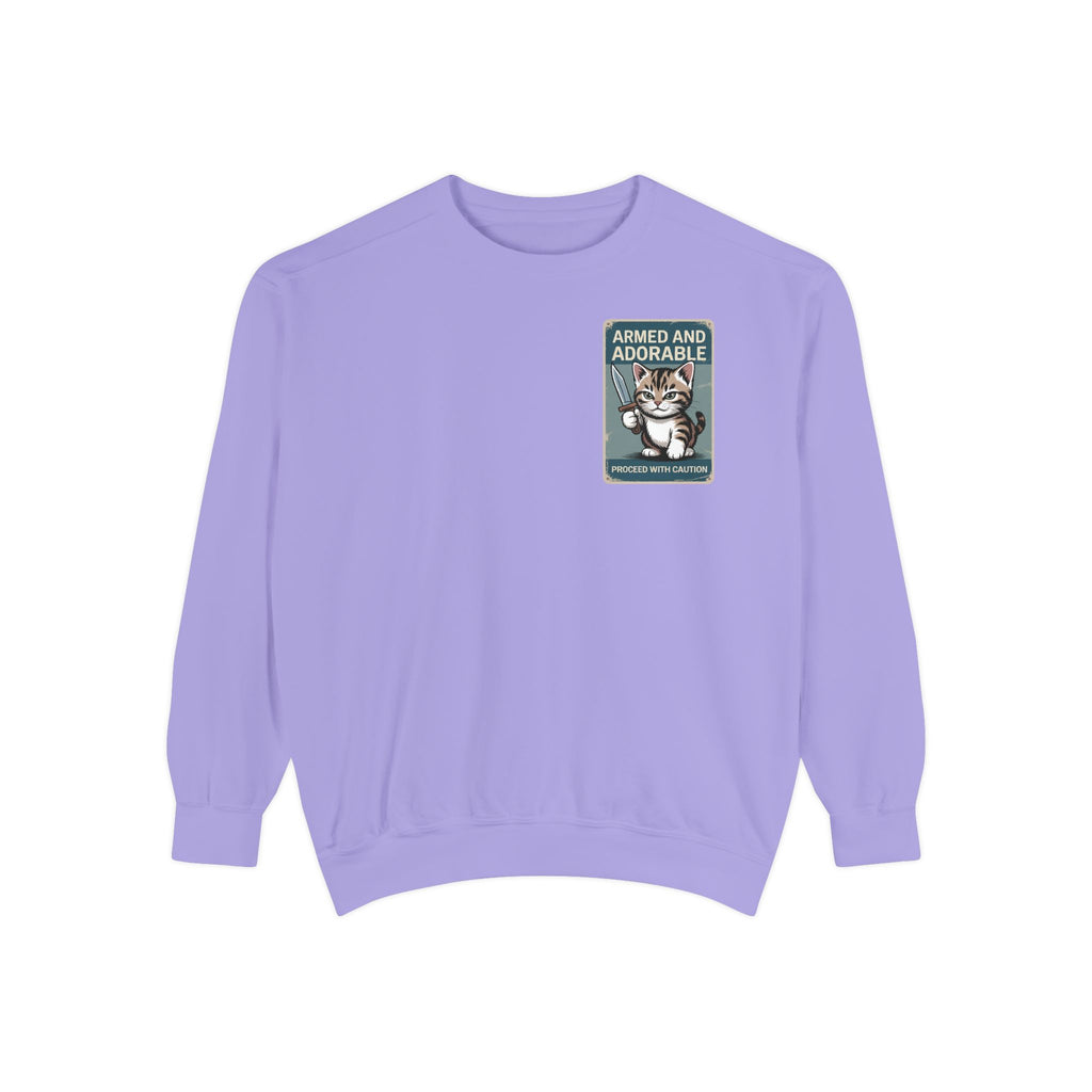 Armed and Adorable Cat Sweatshirt — Cute Graphic Crewneck for Cat Lovers
