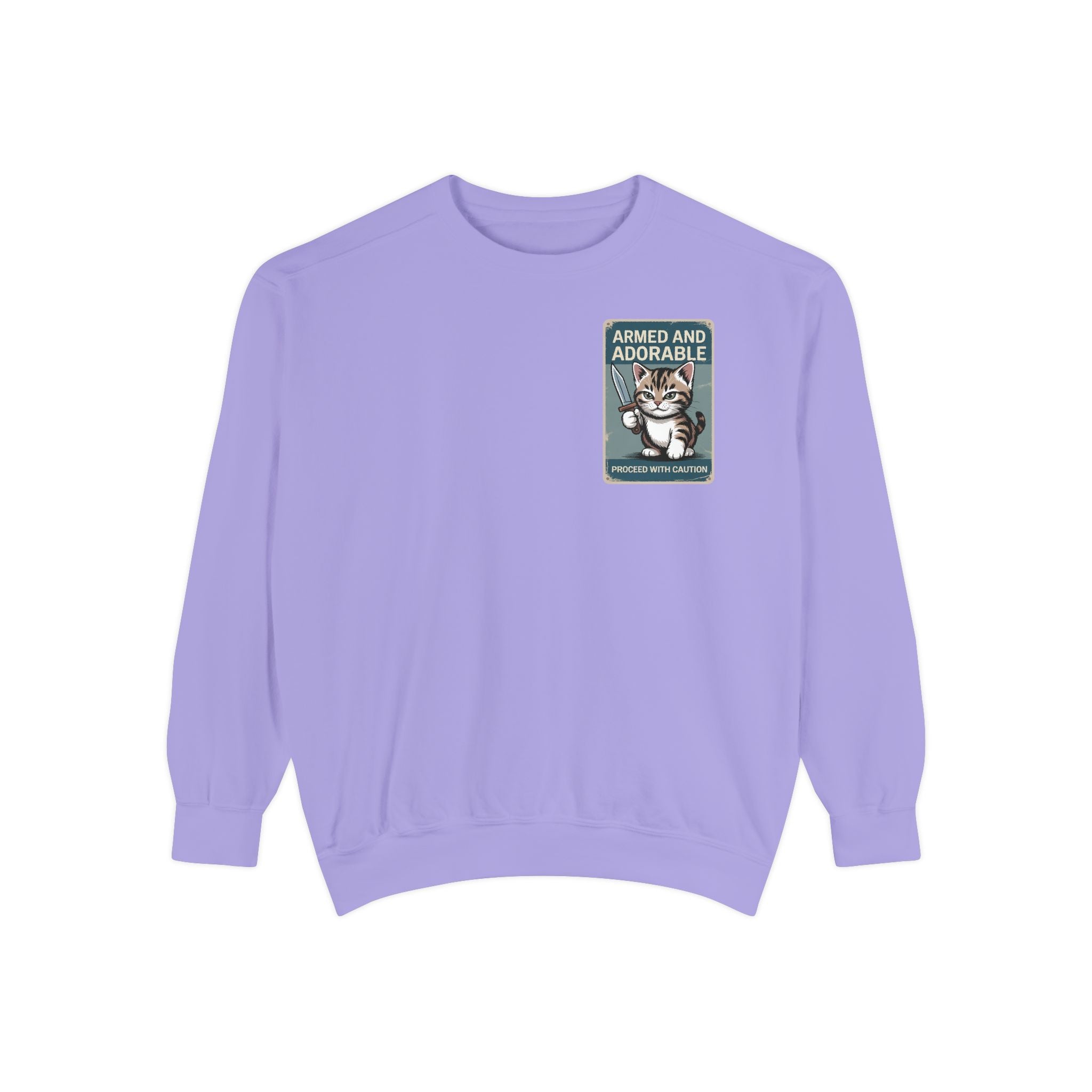 Armed and Adorable Cat Sweatshirt — Cute Graphic Crewneck for Cat Lovers