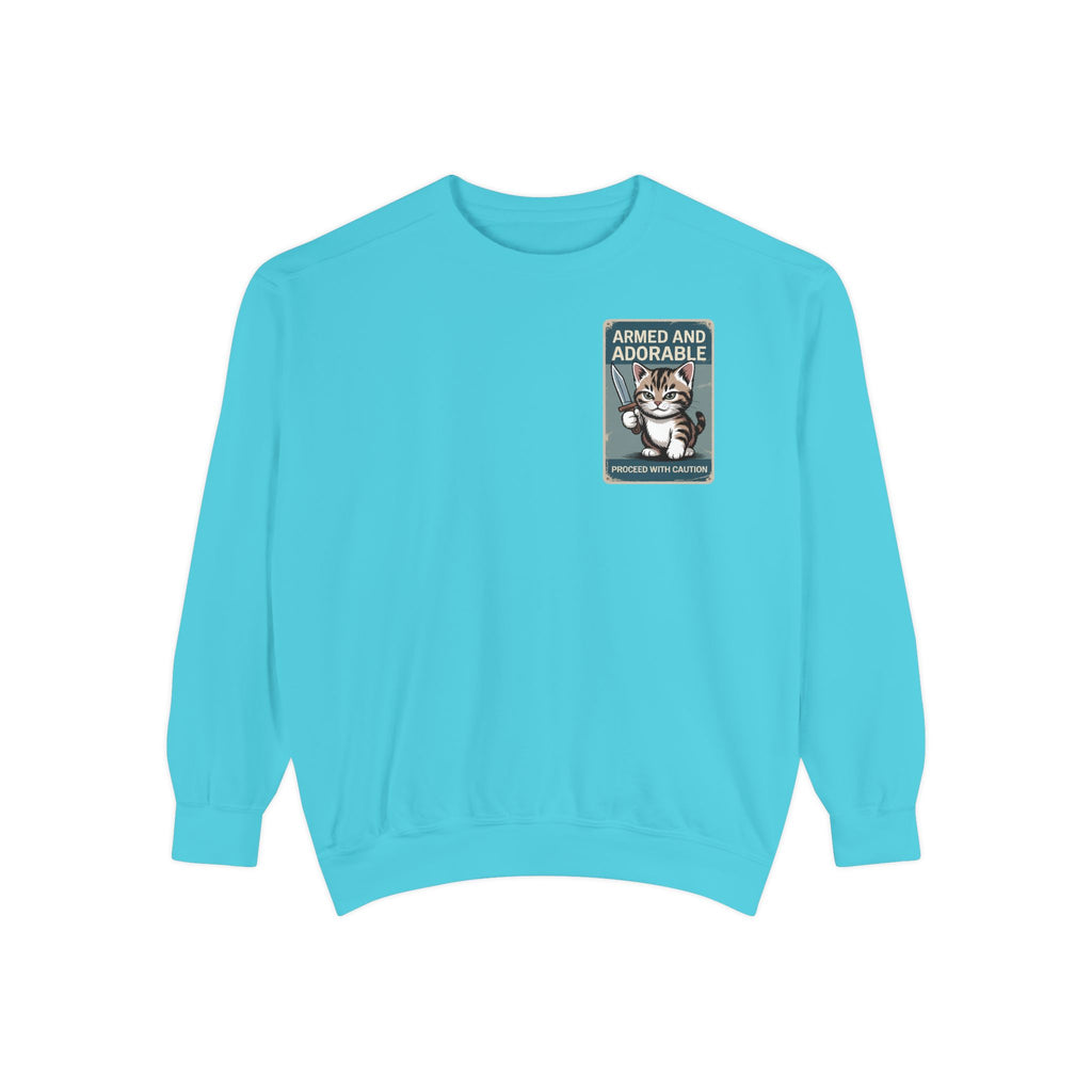 Armed and Adorable Cat Sweatshirt — Cute Graphic Crewneck for Cat Lovers