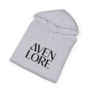 Aven Lore Graphic Hoodie — Minimal Logo Front & Olive Floral Emblem Back
