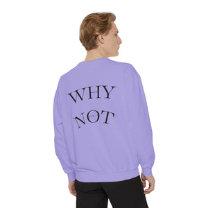 Aven Lore Sweatshirt — 'WHY NOT' Back Graphic Garment-Dyed Crewneck