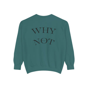 Aven Lore Sweatshirt — 'WHY NOT' Back Graphic Garment-Dyed Crewneck