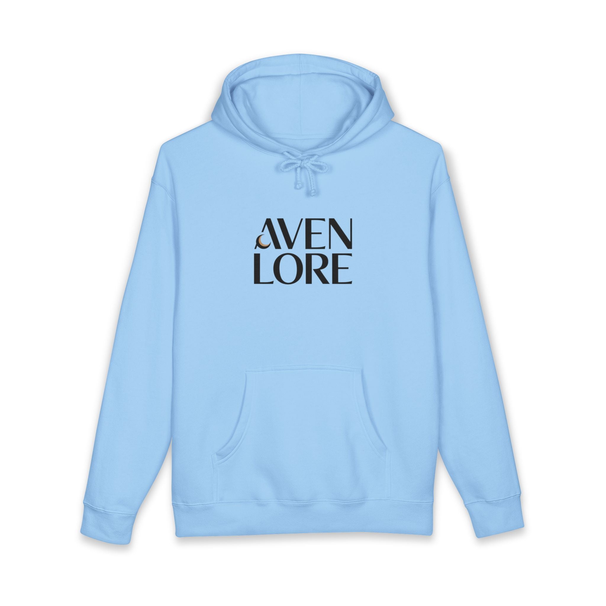 Aven Lore Graphic Hoodie — Minimal Logo Front & Olive Floral Emblem Back