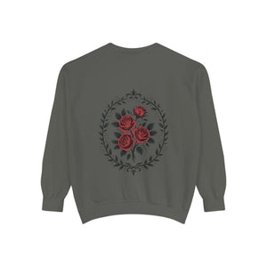 Aven Lore Sweatshirt — Vintage Red Rose Back Print Crewneck