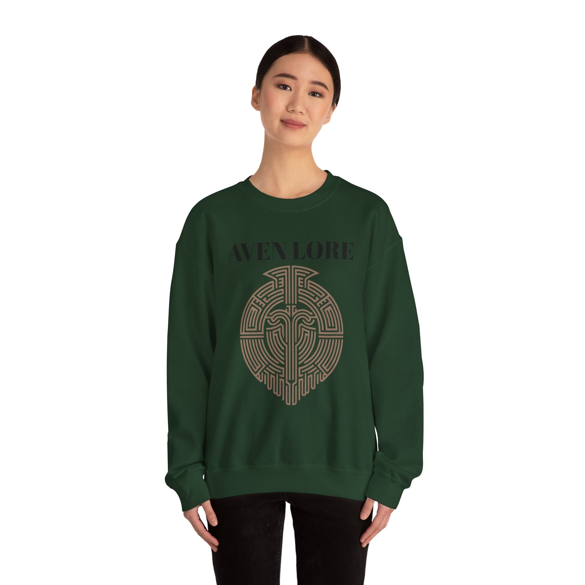 Crewneck Sweatshirt — Aven Lore Maze Logo (Minimalist Spiritual Graphic)