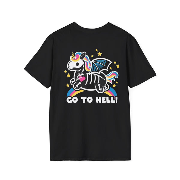 Go To Hell! Skeleton Unicorn T-Shirt — Cute Goth Rainbow Graphic Tee