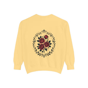Aven Lore Sweatshirt — Vintage Red Rose Back Print Crewneck