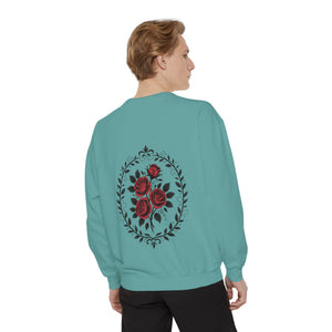 Aven Lore Sweatshirt — Vintage Red Rose Back Print Crewneck