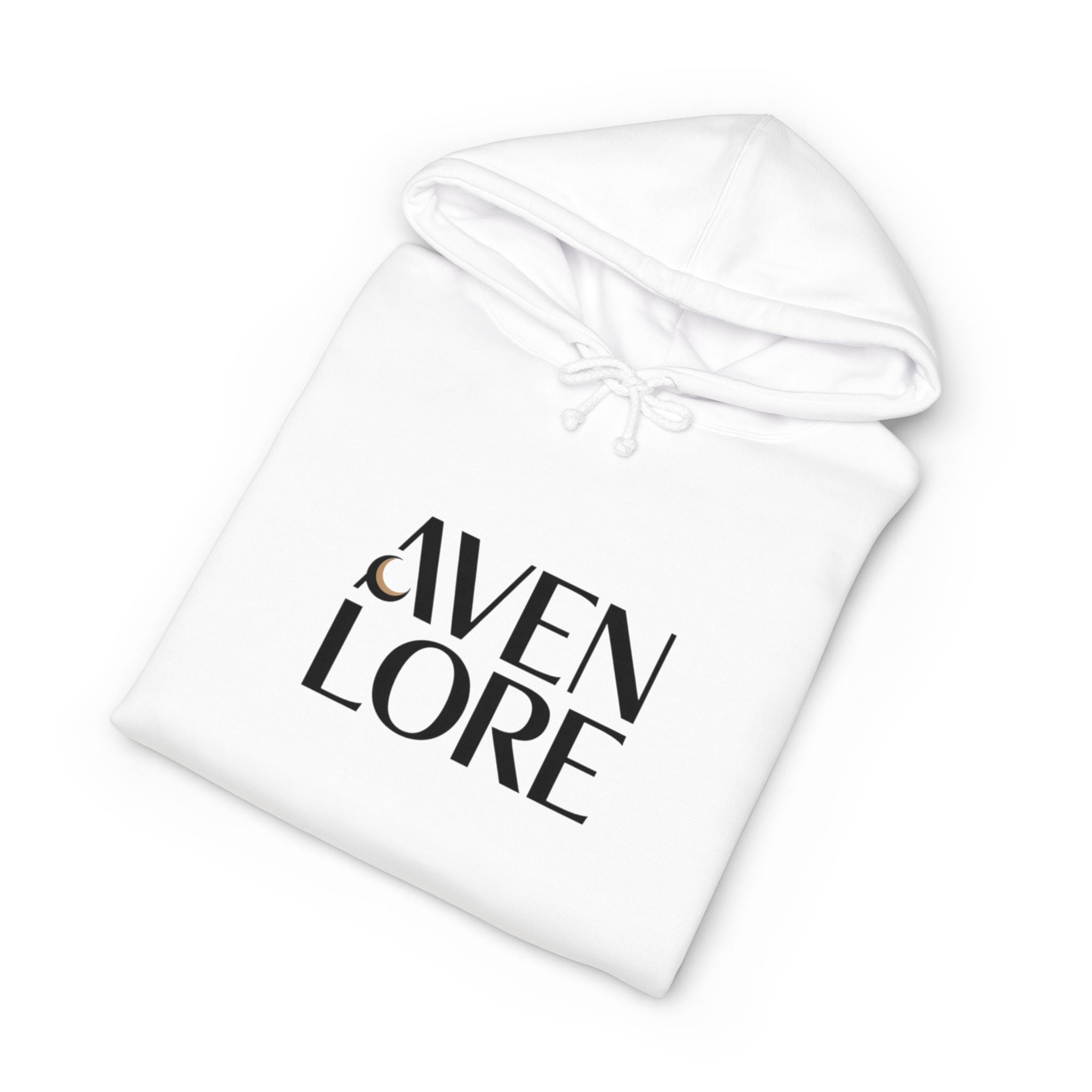 Aven Lore Graphic Hoodie — Minimal Logo Front & Olive Floral Emblem Back