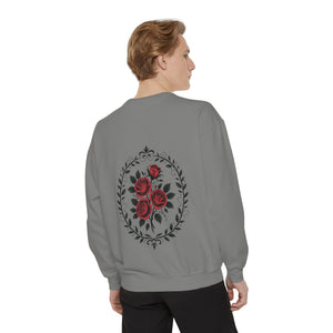 Aven Lore Sweatshirt — Vintage Red Rose Back Print Crewneck