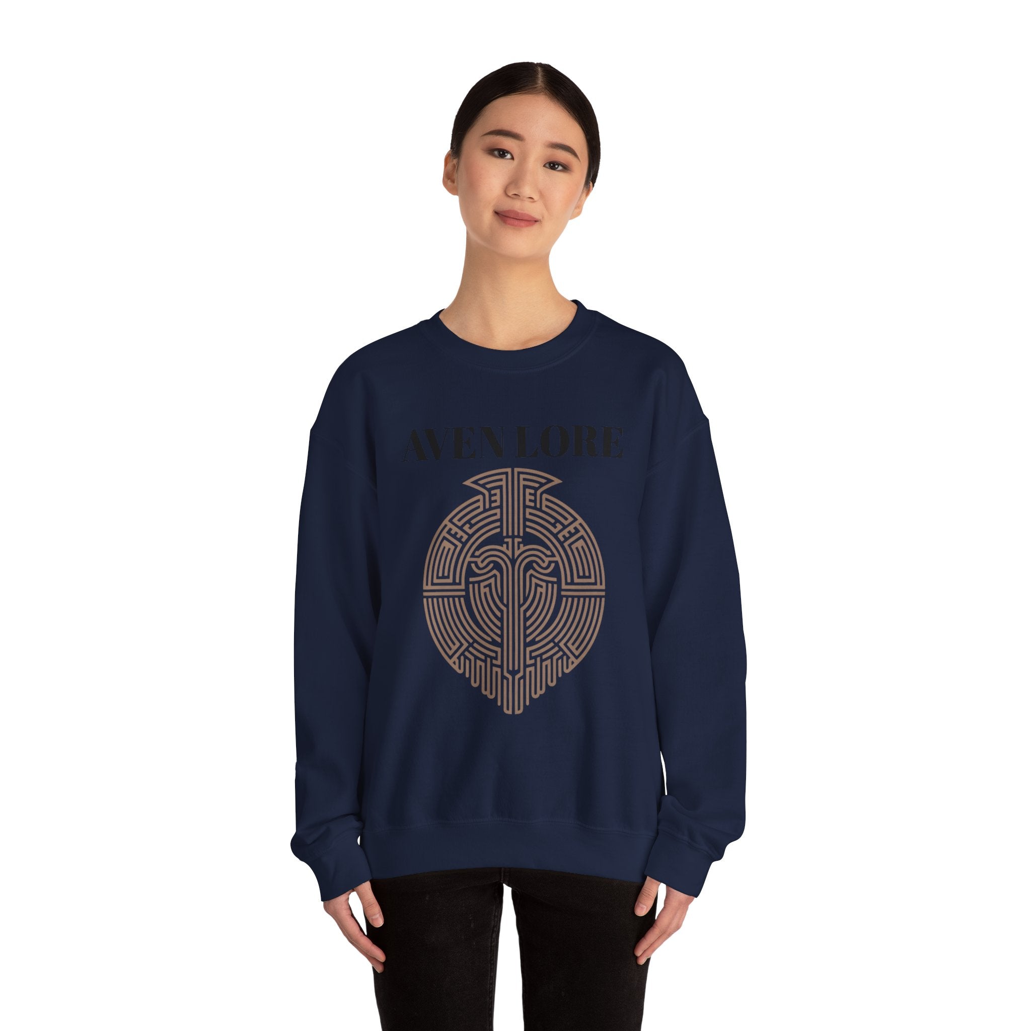 Crewneck Sweatshirt — Aven Lore Maze Logo (Minimalist Spiritual Graphic)
