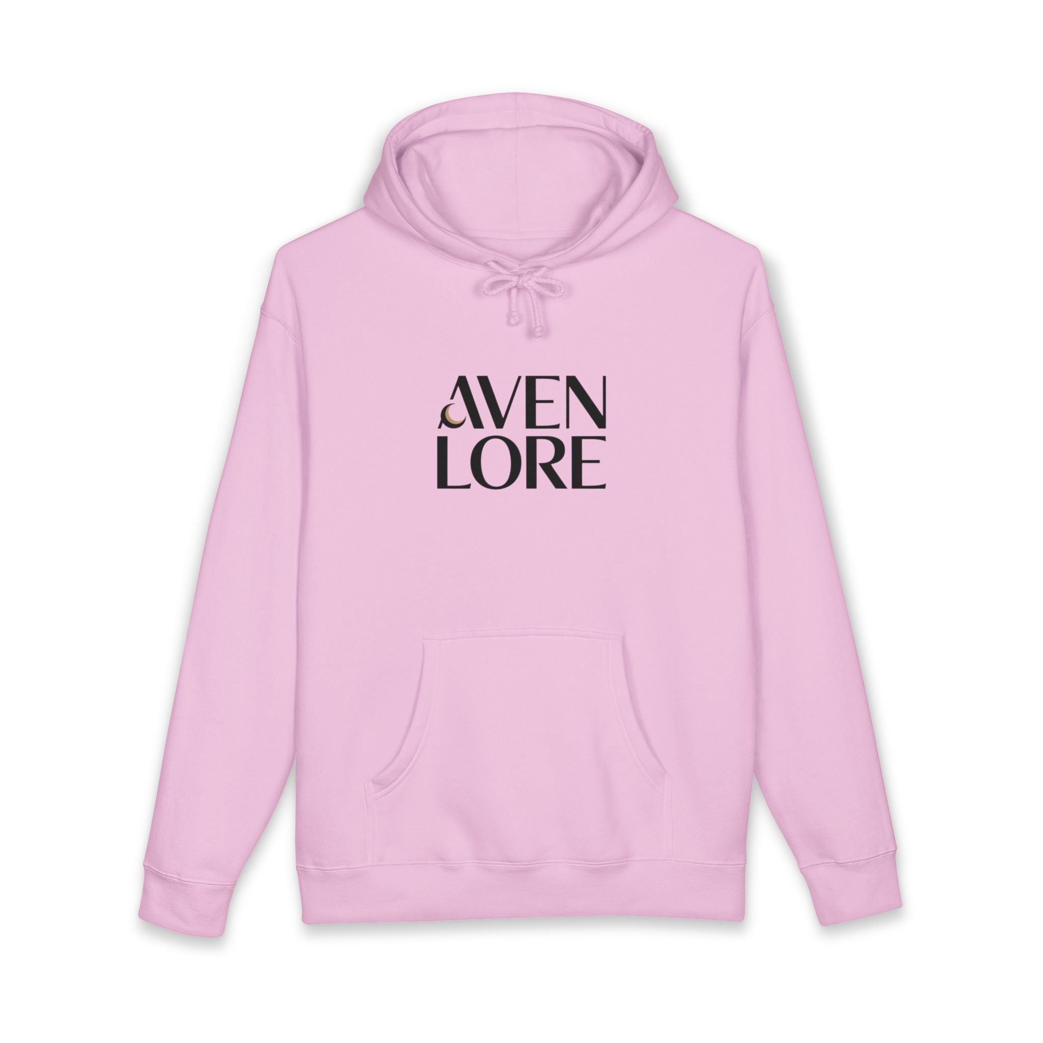 Aven Lore Graphic Hoodie — Minimal Logo Front & Olive Floral Emblem Back