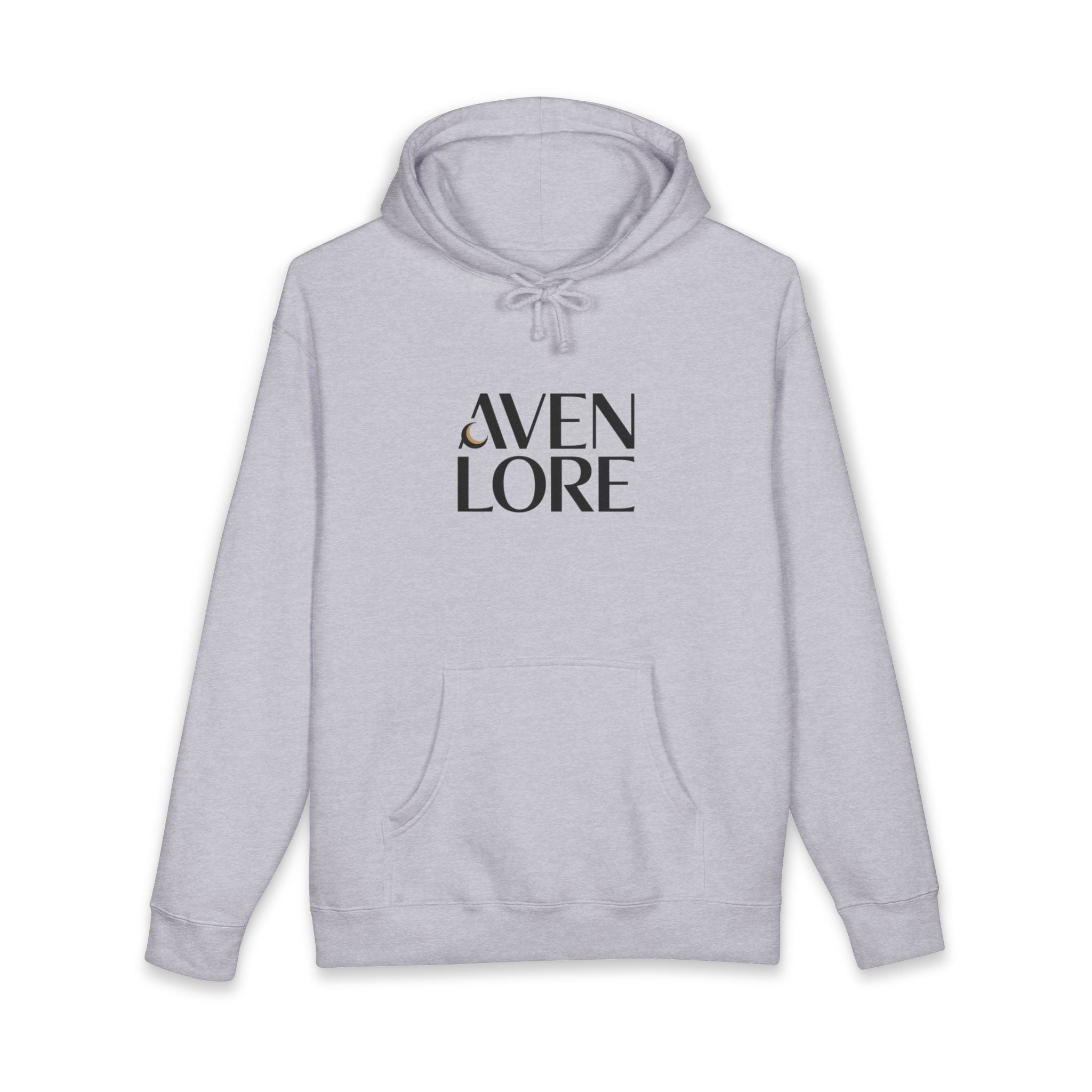 Aven Lore Graphic Hoodie — Minimal Logo Front & Olive Floral Emblem Back
