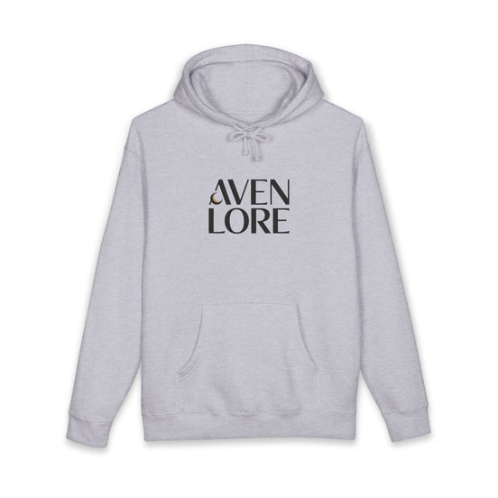 Aven Lore Graphic Hoodie — Minimal Logo Front & Olive Floral Emblem Back