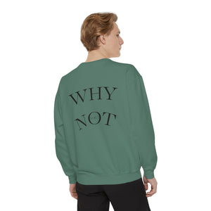 Aven Lore Sweatshirt — 'WHY NOT' Back Graphic Garment-Dyed Crewneck