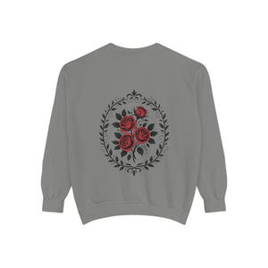 Aven Lore Sweatshirt — Vintage Red Rose Back Print Crewneck
