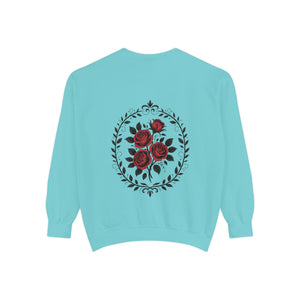 Aven Lore Sweatshirt — Vintage Red Rose Back Print Crewneck