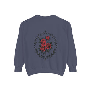 Aven Lore Sweatshirt — Vintage Red Rose Back Print Crewneck