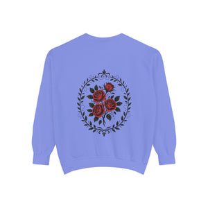 Aven Lore Sweatshirt — Vintage Red Rose Back Print Crewneck