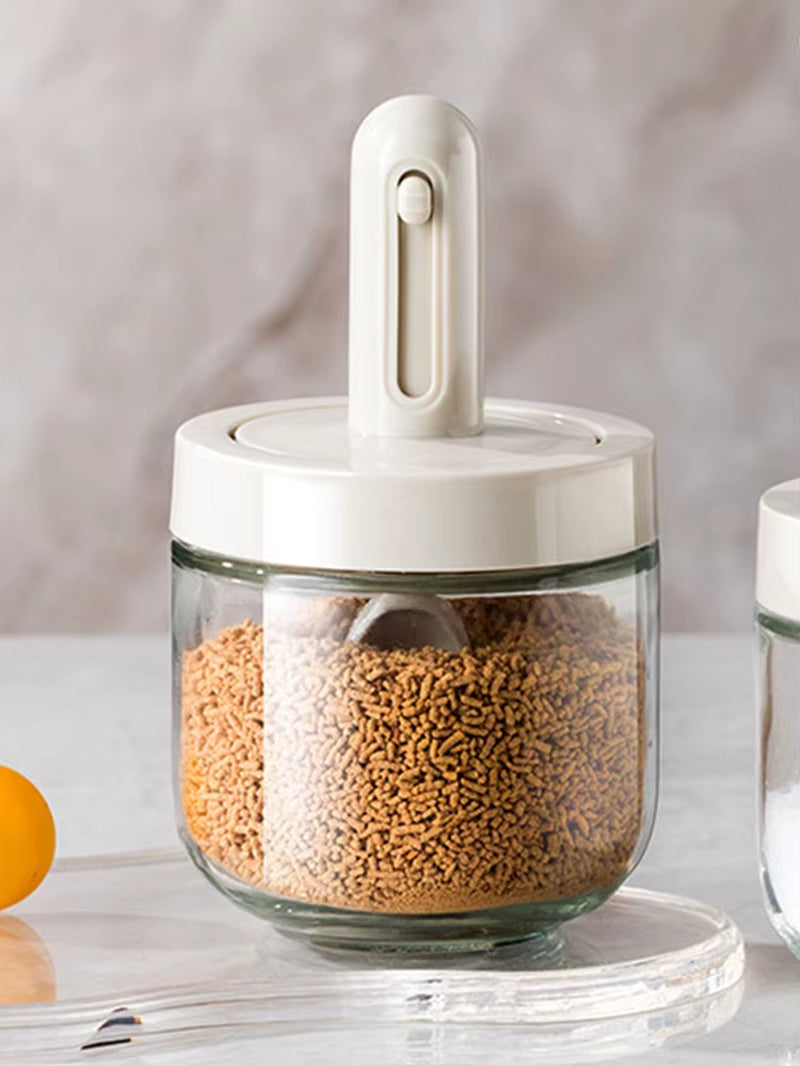 Moisture-Proof Glass Spice Jar Kitchen Seasoning Jar with Spoon Set Seasoning Box Canister Sugar Storage Pots Salt Container