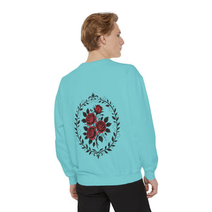 Aven Lore Sweatshirt — Vintage Red Rose Back Print Crewneck