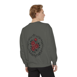 Aven Lore Sweatshirt — Vintage Red Rose Back Print Crewneck