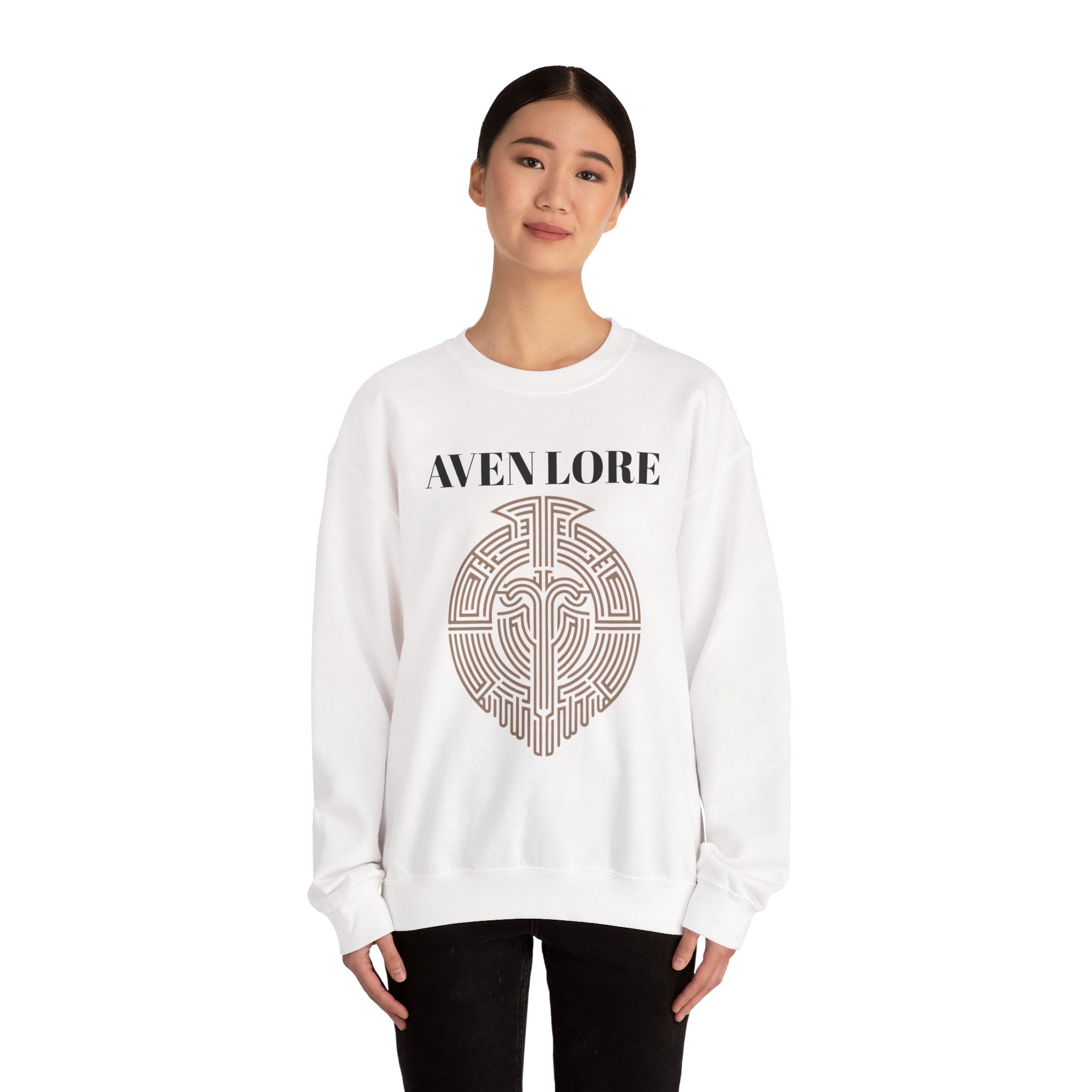 Crewneck Sweatshirt — Aven Lore Maze Logo (Minimalist Spiritual Graphic)