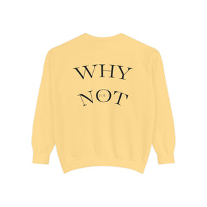Aven Lore Sweatshirt — 'WHY NOT' Back Graphic Garment-Dyed Crewneck