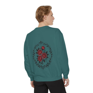 Aven Lore Sweatshirt — Vintage Red Rose Back Print Crewneck
