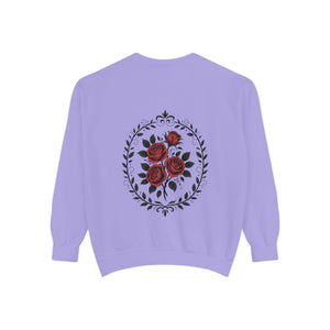 Aven Lore Sweatshirt — Vintage Red Rose Back Print Crewneck