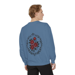 Aven Lore Sweatshirt — Vintage Red Rose Back Print Crewneck