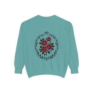 Aven Lore Sweatshirt — Vintage Red Rose Back Print Crewneck