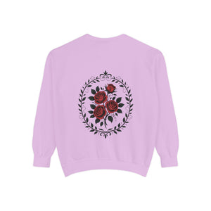 Aven Lore Sweatshirt — Vintage Red Rose Back Print Crewneck