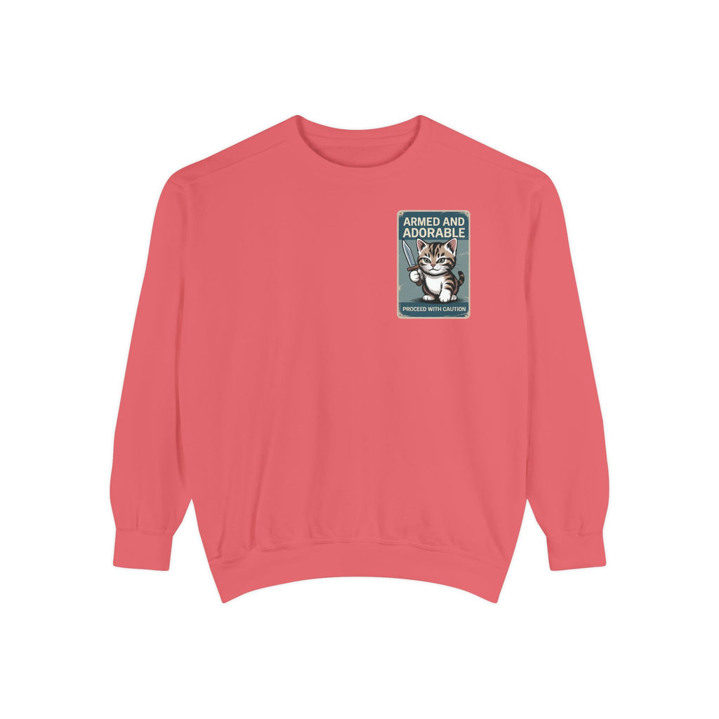 Armed and Adorable Cat Sweatshirt — Cute Graphic Crewneck for Cat Lovers