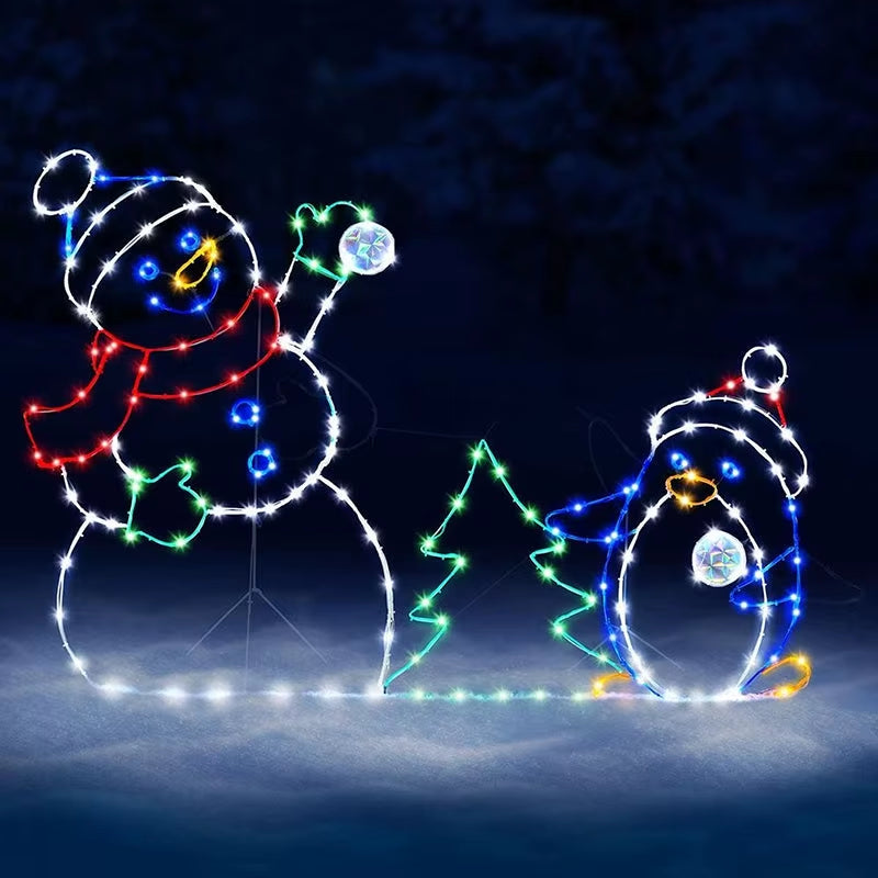 Animated LED Snowman Ornament with Glitter Light for Christmas and Holiday Party Winter Garden Yard Outdoor Decor