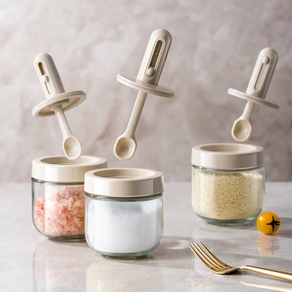 Moisture-Proof Glass Spice Jar Kitchen Seasoning Jar with Spoon Set Seasoning Box Canister Sugar Storage Pots Salt Container