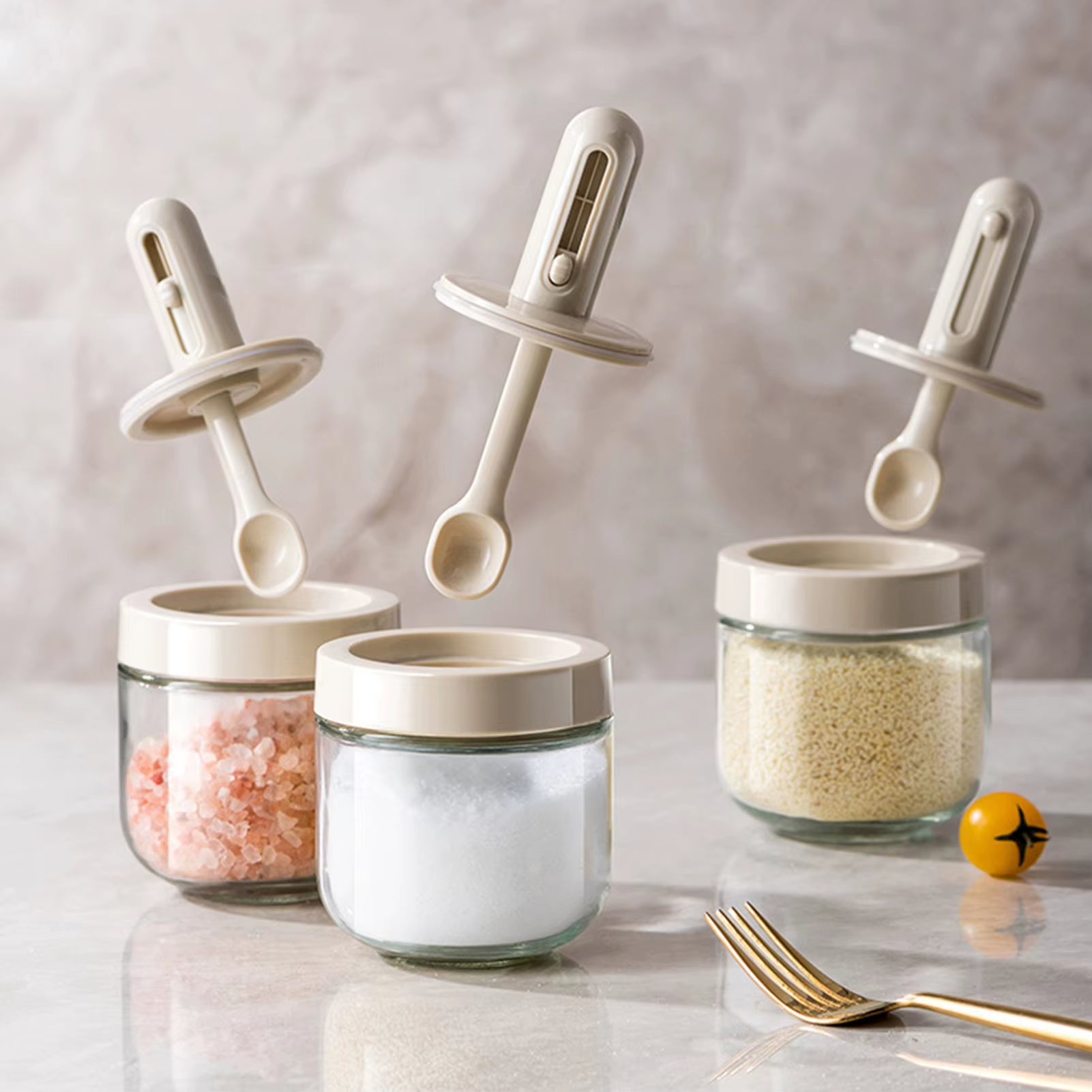 Moisture-Proof Glass Spice Jar Kitchen Seasoning Jar with Spoon Set Seasoning Box Canister Sugar Storage Pots Salt Container